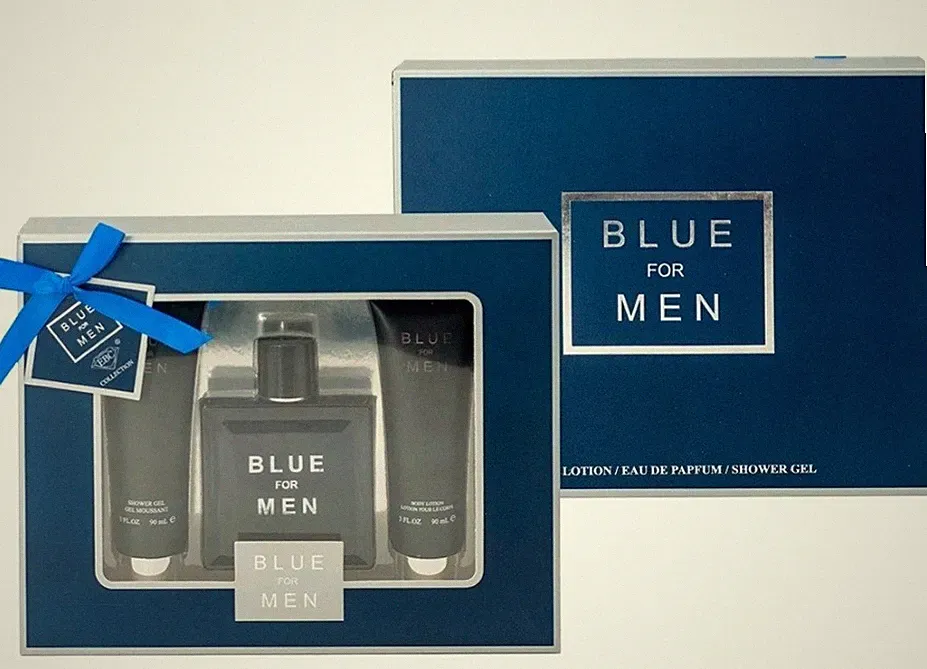 Blue For Men Fragrance Cologne Body Lotion Shower Gel 3 Piece Gift Set EBC
