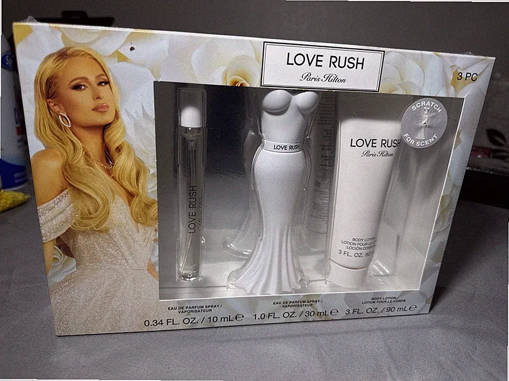 Paris Hilton Love Rush 3-Piece Perfume Gift Set – 1.0oz EDP Travel Spray Lotion